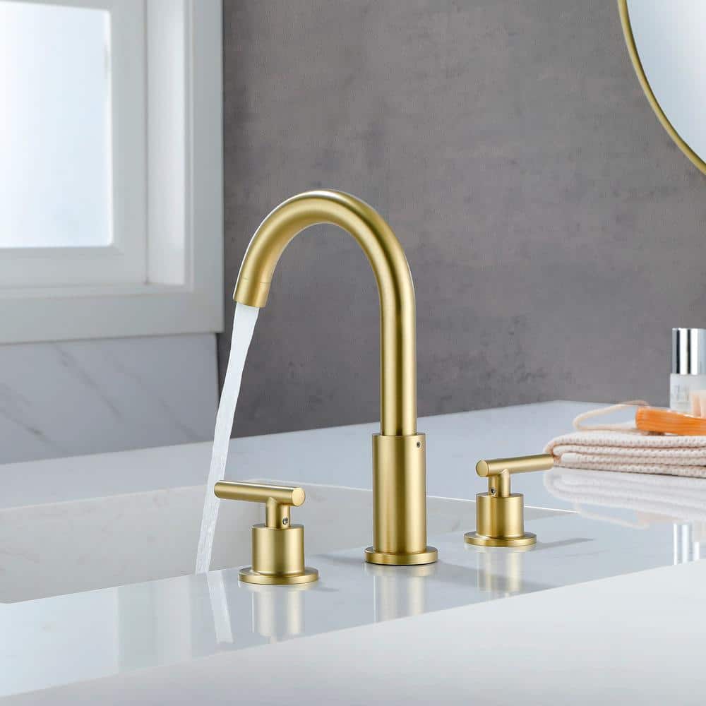 Brushed Gold 8-Inch Widespread Brass Bathroom Faucet with Double Handles
