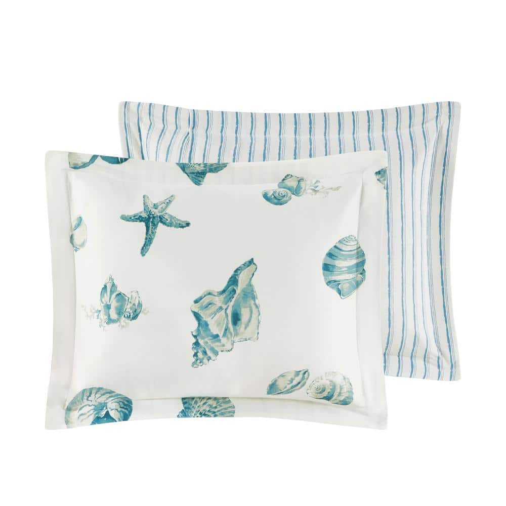 King Blue Cotton Nautical Duvet Cover Set with Shams