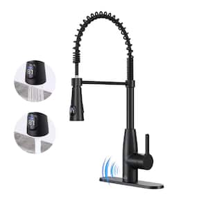 Single Handle Pull Down Sprayer Kitchen Faucet with Touchless Sensor and Intelligent Temperature Display in Matte Black