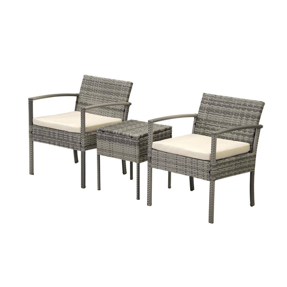 Gray 3-Piece Wicker Patio Conversation Set Outdoor Bistro Set Furniture Set