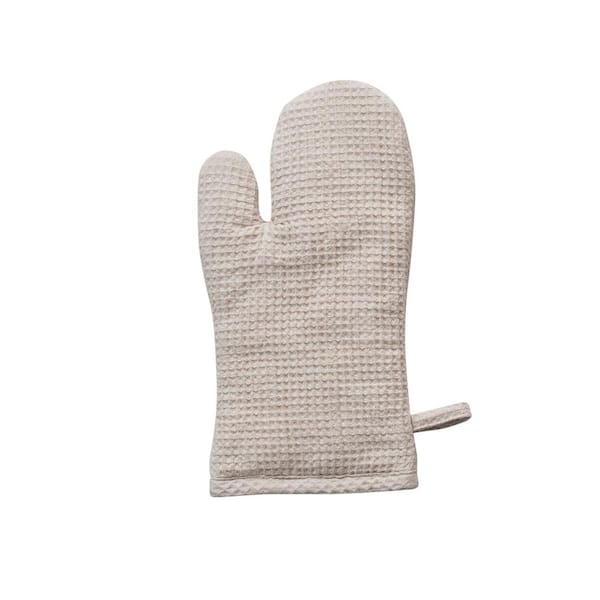 Storied Home Woven Linen and Cotton Beige Waffle Oven Mitt