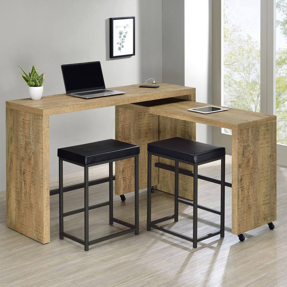 Mango Brown Industrial Rectangular Pub Table Set with 2 Chairs