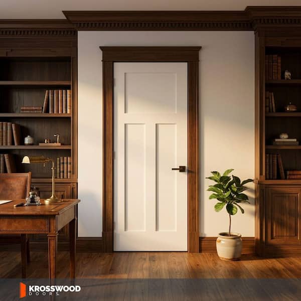 36 in. x 80 in. Craftsman Shaker 3-Panel Primed Solid Core MDF Interior Door Slab