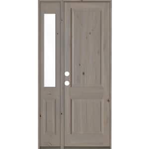 44 in. x 96 in. Rustic Knotty Alder 2 Panel Right-Hand/Inswing Clear Glass Grey Stain Wood Prehung Front Door w/Sidelite
