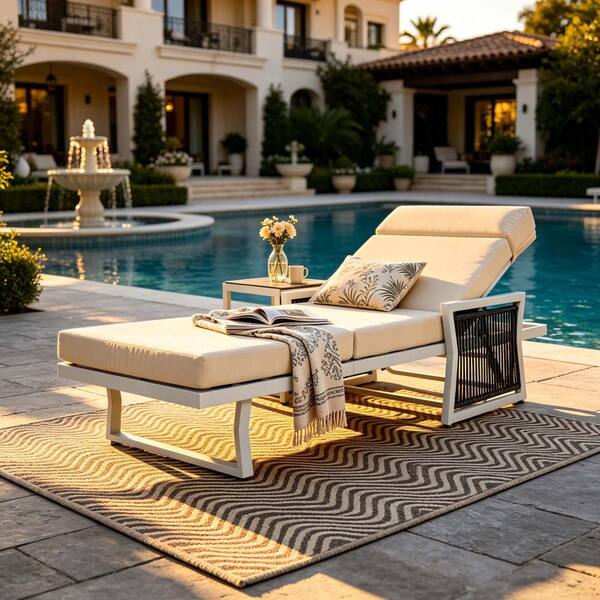 White Iron Outdoor Chaise Lounge, 4