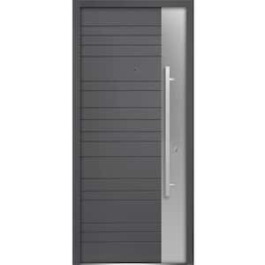Deux 0729 36 in. x 80 in. Single Panel Left-Hand/Inswing Gray Finished Steel Prehung Front Door with Handle