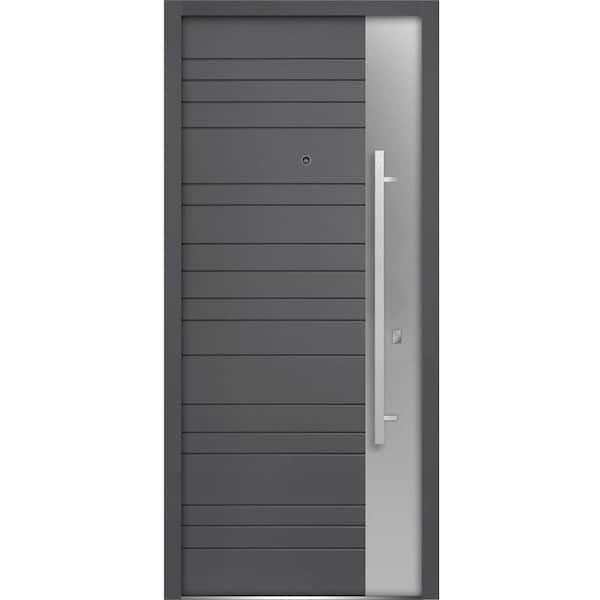 VDOMDOORS Deux 0729 36 in. x 80 in. Single Panel Left-Hand/Inswing Gray Finished Steel Prehung Front Door with Handle