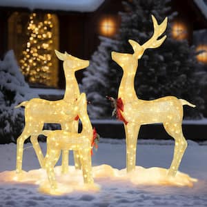 4.5 ft. 3D Reindeer Family Outdoor Christmas Holiday Yard Decoration Warm White LED, Gold