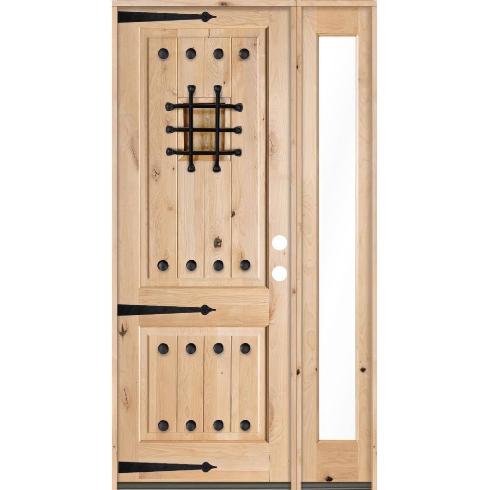 44 in. x 96 in. Mediterranean Alder Sq Clear Low-E Unfinished Wood Left-Hand Prehung Front Door with Right Full Sidelite price history on PriceWatchPro