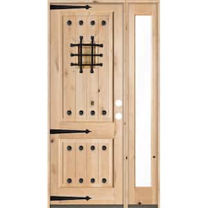 44 in. x 96 in. Mediterranean Alder Sq Clear Low-E Unfinished Wood Left-Hand Prehung Front Door with Right Full Sidelite