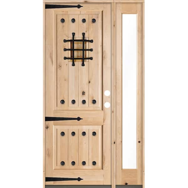 Krosswood Doors 44 in. x 96 in. Mediterranean Alder Sq Clear Low-E Unfinished Wood Left-Hand Prehung Front Door with Right Full Sidelite