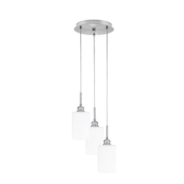 Unbranded Savannah 9.5 in. 3-Light Brushed Nickel Cord Pendant Light White Muslin Glass Shade