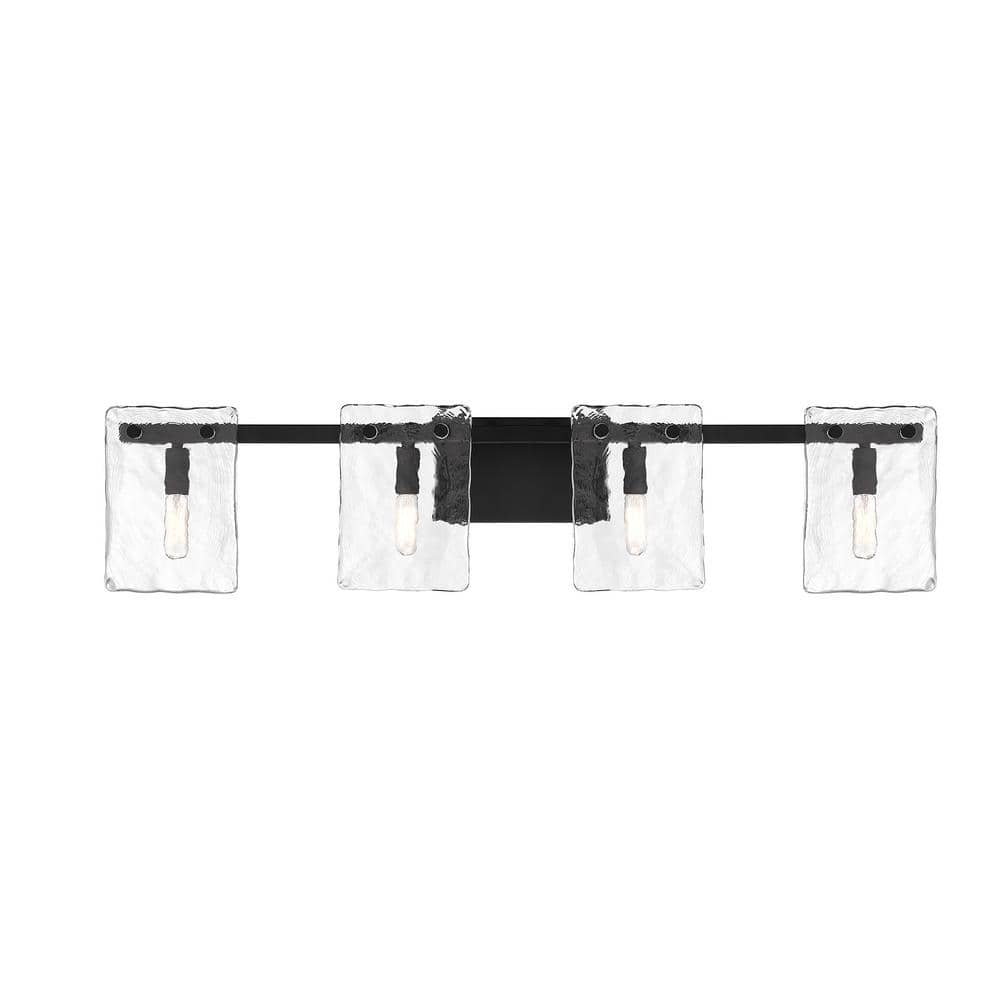 Genry 35 in. 4-Light Matte Black Bathroom Vanity Light with Clear Rippled Glass Panes price history on PriceWatchPro