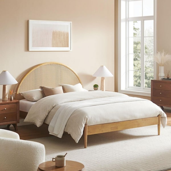 Odette Oak Brown Solid Wood Frame Queen Platform Bed