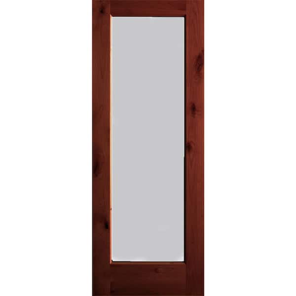 Krosswood Doors 32 in. x 80 in. Rustic Knotty Alder Wood Satin Etch Full-Lite Red Chestnut Stain Left Hand Single Prehung Front Door