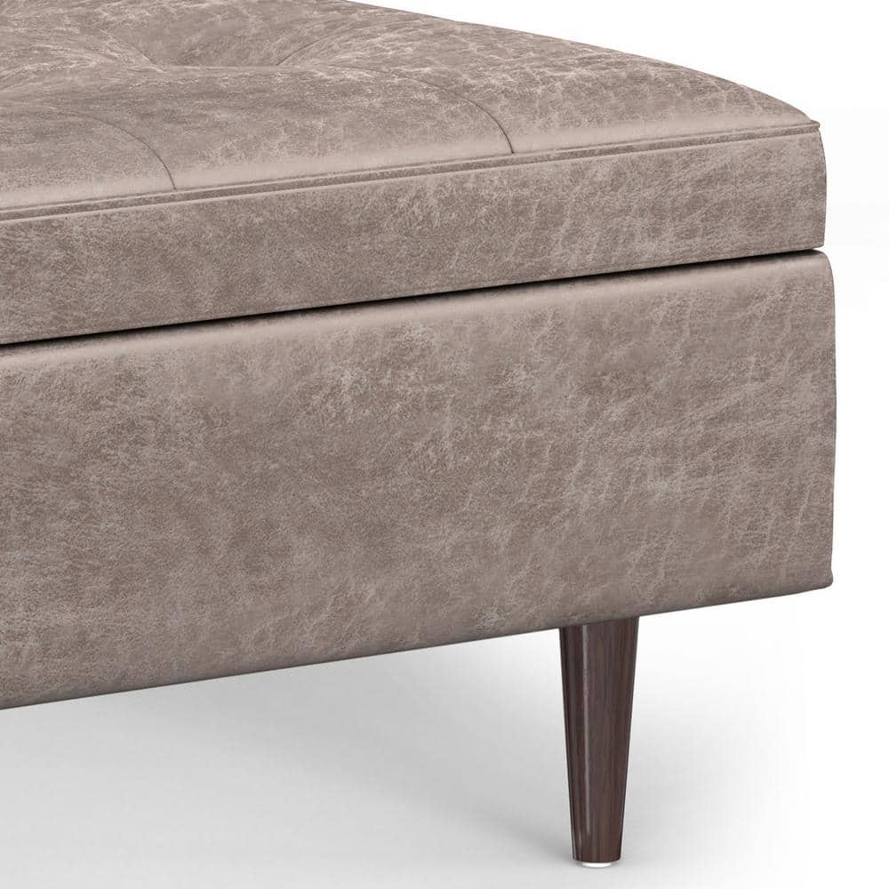 Shay 38" Distressed Grey Taupe Faux Leather Tufted Cocktail Ottoman