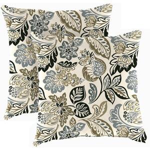 18 in. L x 18 in. W x 4 in. T Outdoor Throw Pillow in Dailey Pewter (2-Pack)