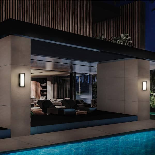 Argo 16 in. Black Indoor/Outdoor Hardwired Lantern Wall Sconce w/Integrated LED 3000K