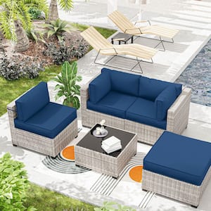 25.6 in. x 25.6 in. x 4 in. (9-Piece) Deep Seating Outdoor Sectional Cushion Blue