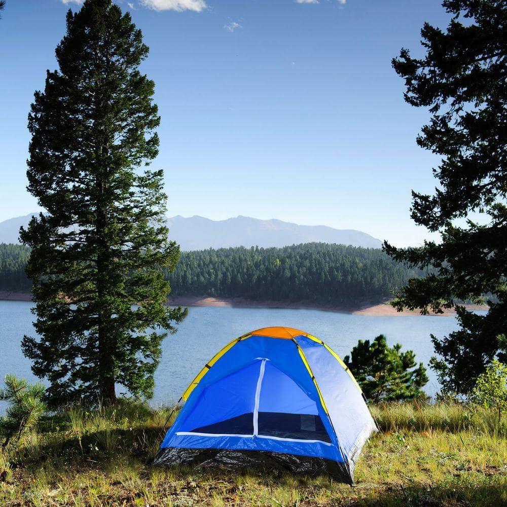 Blue 2-Person Dome Camping Tent with Carry Bag and Rain Fly