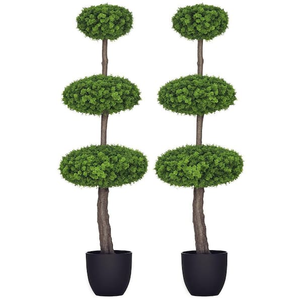 3 Tiers Green Plastic Specialty Plant Stand (12.25 in. W X 43.25 in. H) Boxwood Topiary Trees in Pots, Artificial Plants