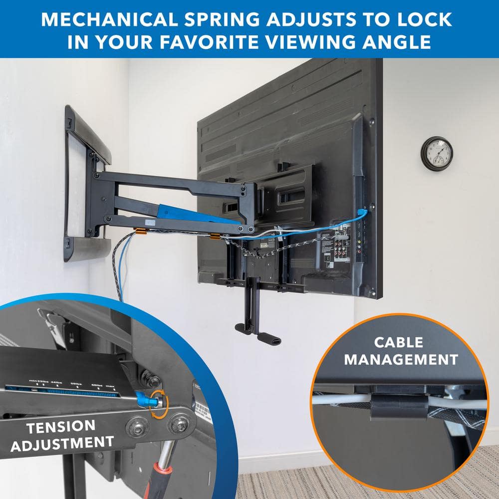 Black Metal Full-Motion Fireplace TV Wall Mount for 40-70 Inch Screens