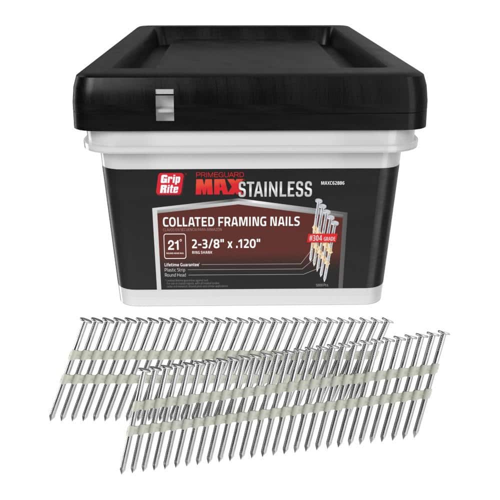 Grip-Rite 3 In. X 0.120 In. 21-Degree Stainless Steel Ring Shank Nails 1 000 Per Box Maxc62893