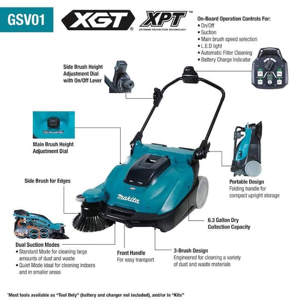 Makita 40V max XGT 25-1/2 in. Cordless Vacuum Sweeper Kit (8.0Ah