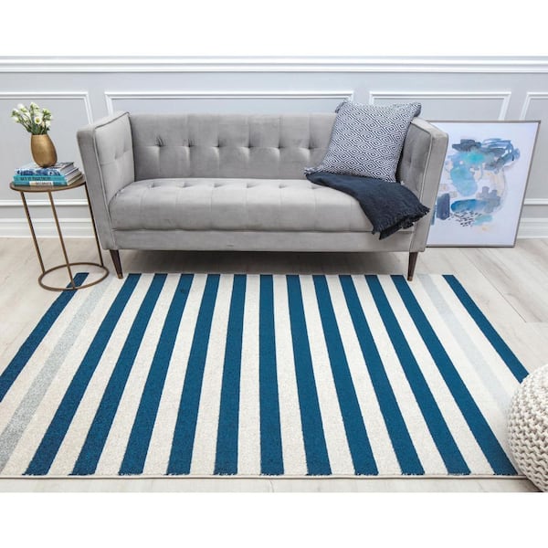 Callum Nautical Navy 2'6"x8' Contemporary Black Area Rug