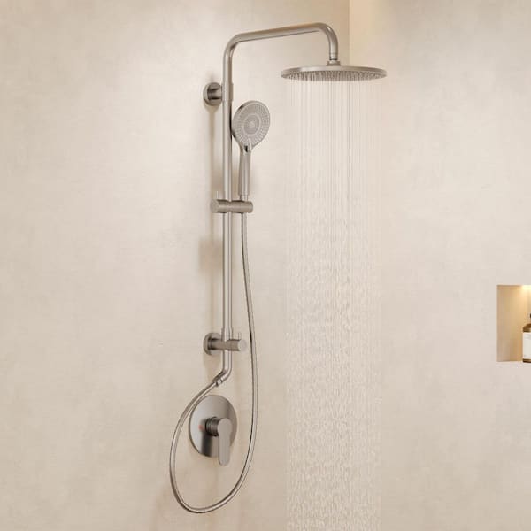 2-Spray Round High Pressure Wall Bar Shower Kit with 3-Spray Hand Shower in Brushed Nickel (Valve Included)