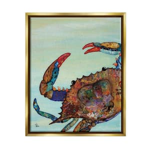 Colorful Crab on Sand Aquatic Animal Painting by Lisa Morales Floater Frame Animal Wall Art Print 21 in. x 17 in.