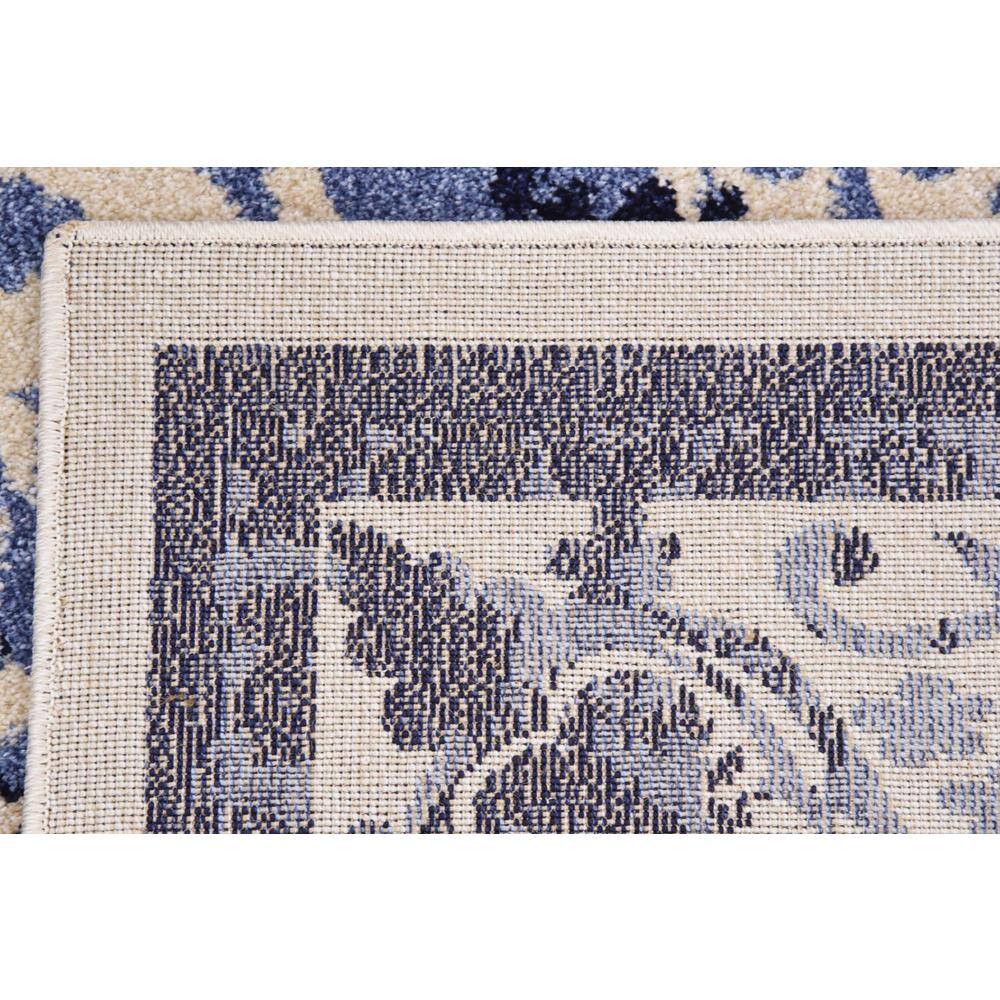 Ivory and Blue Square Stain-Resistant Synthetic Rug, 6' x 6'