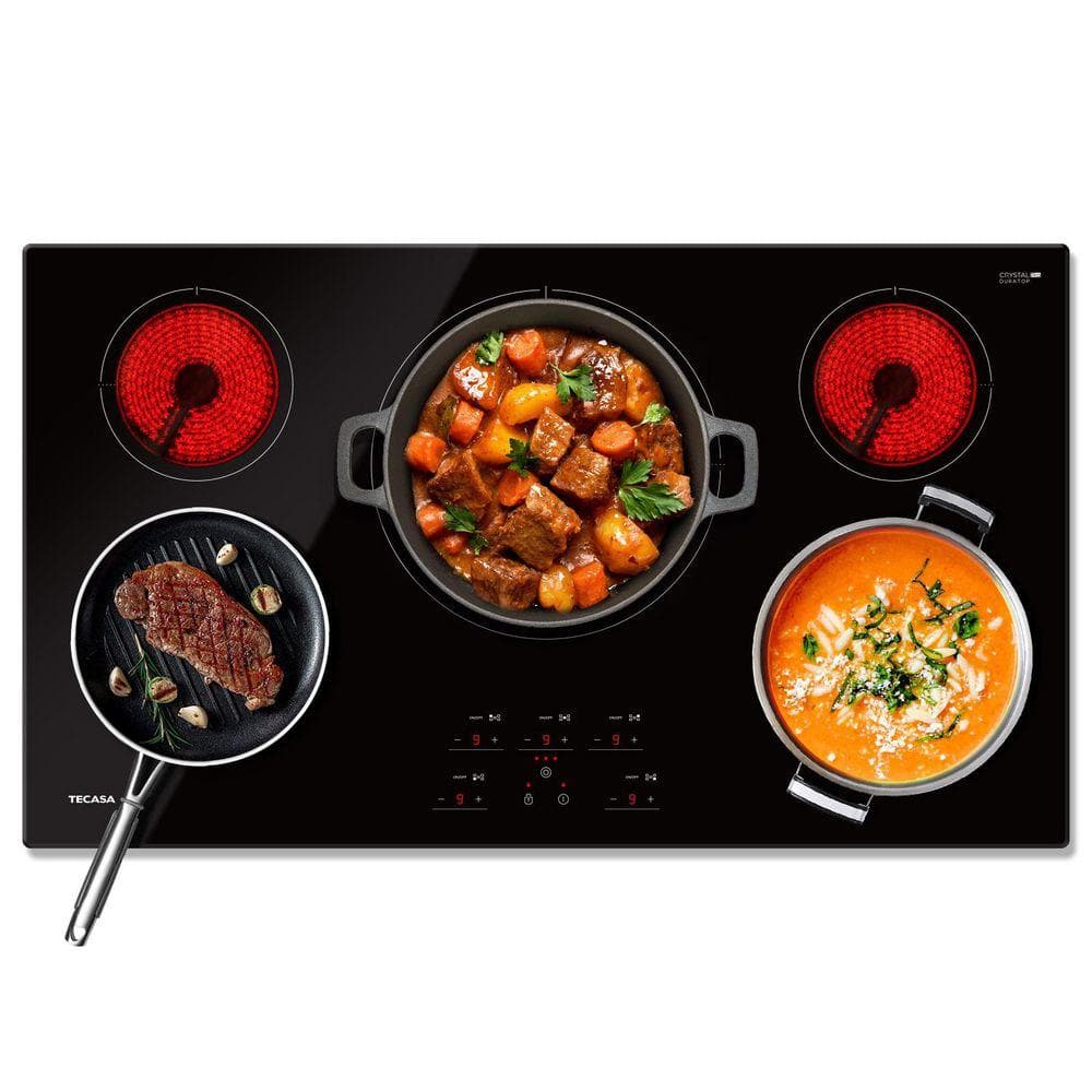 36 in. 5 Burner Radiant Electric Ceramic Glass Cooktop, Built-In Stove Top with Tri-Ring Element, Black No Plug