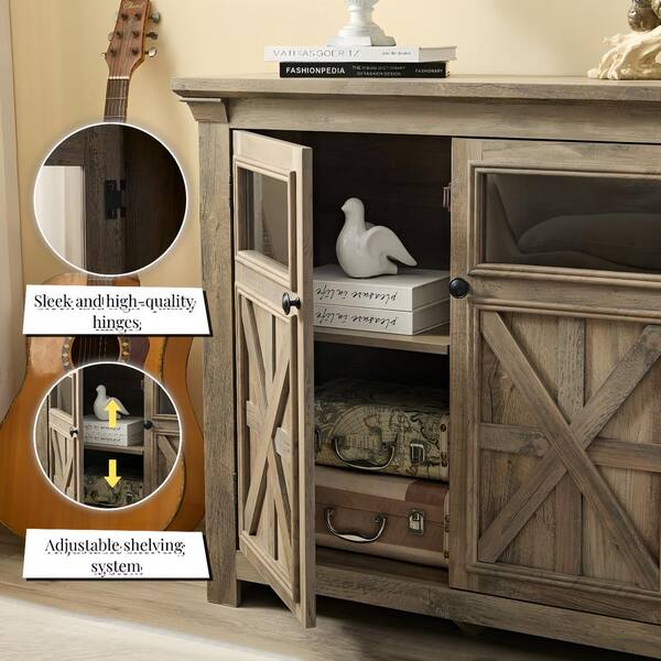 FUNKOL 38 in. x 15.35 in. x 35 in. Gray Wash Vintage MDF Storage Cabinet with 2-Doors