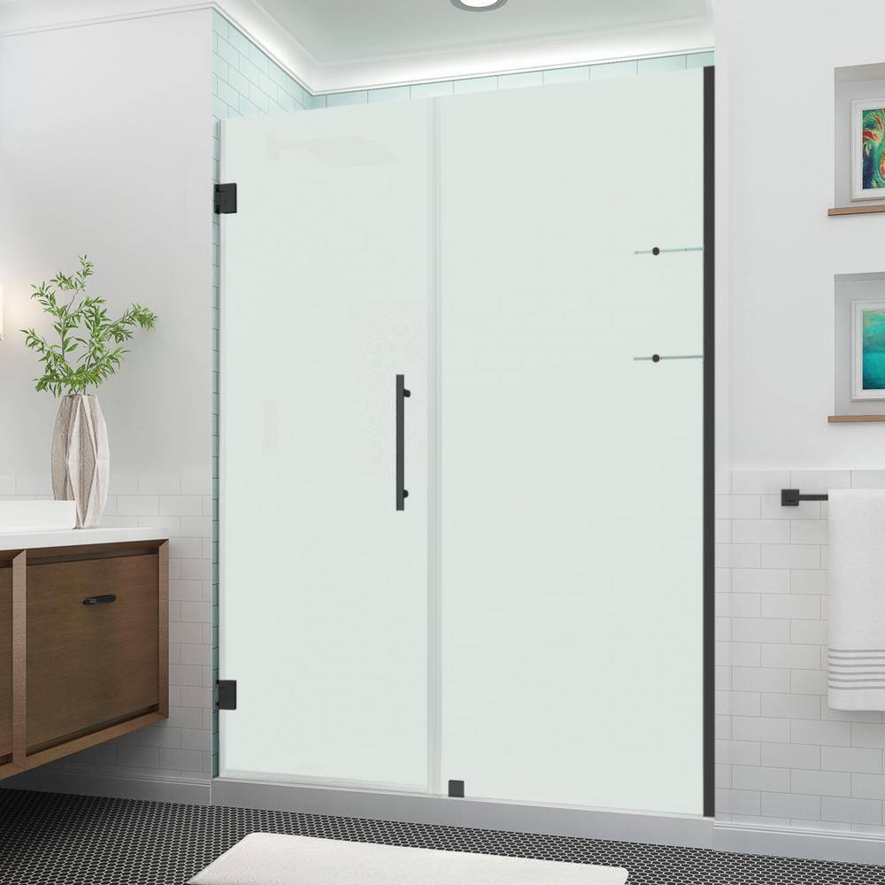 Belmore 72'' Matte Black Frameless Hinged Shower Door with Frosted Glass