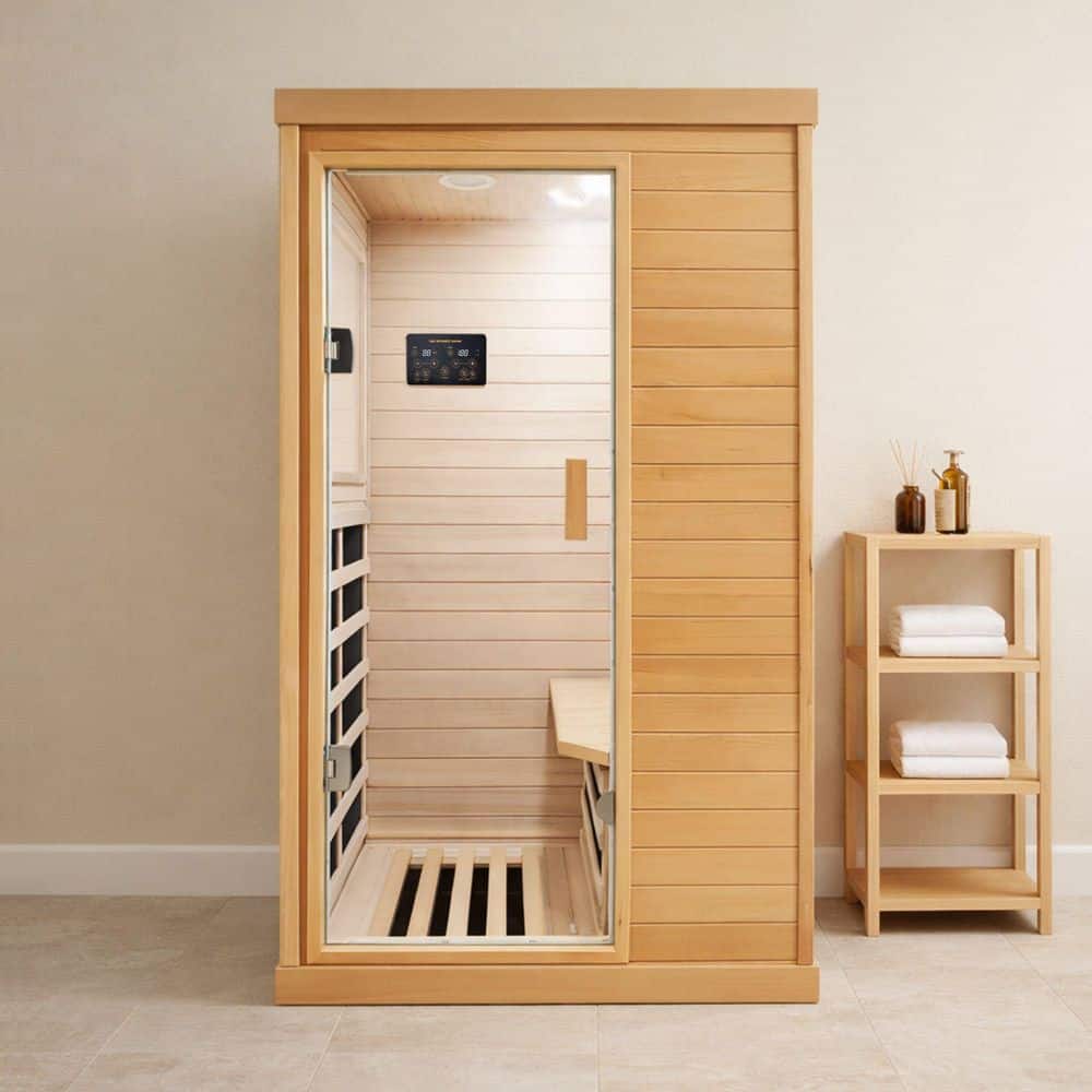 Spygo Moray 1-Person Indoor Infrared Sauna in Hemlock Wood with 6