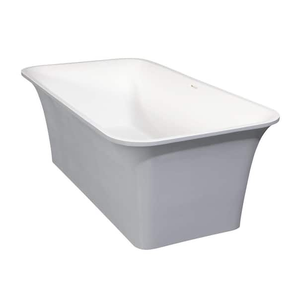 Kingston Brass Arcticstone 67 in. Stone Resin White Stone Flatbottom Freestanding Bathtub in White/Gray