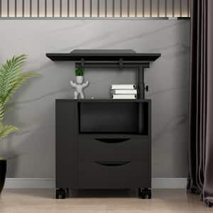 2-Drawer Black, Set of 1 Nightstand End Table with Swivel Top and Shelf, 18.31 in. H x 15.57 in. W x 19.69 in. D