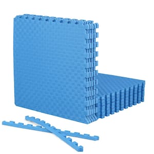 Blue 24" W x 24" L x 0.75" Thick EVA Foam Double-Sided Tatami Pattern Gym Flooring Tiles (12 Tiles/Pack) (48 sq. ft.)