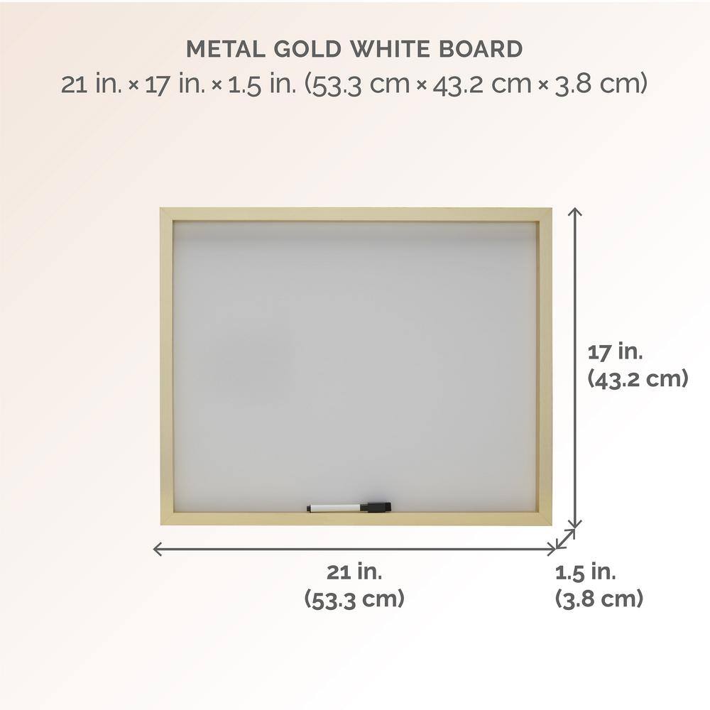 Gold Framed Dry Erase Whiteboard with Marker, 21x17