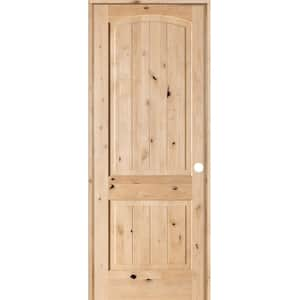 28 in. x 96 in. Knotty Alder 2-Panel Top Rail Arch V-Groove Solid Left-Hand Wood Single Prehung Interior Door