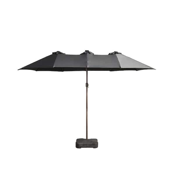 Wigler Double Top 14.5 ft. Steel Cantilever Outdoor Patio Umbrella with Base and LED Smart Strips in Dark Blue