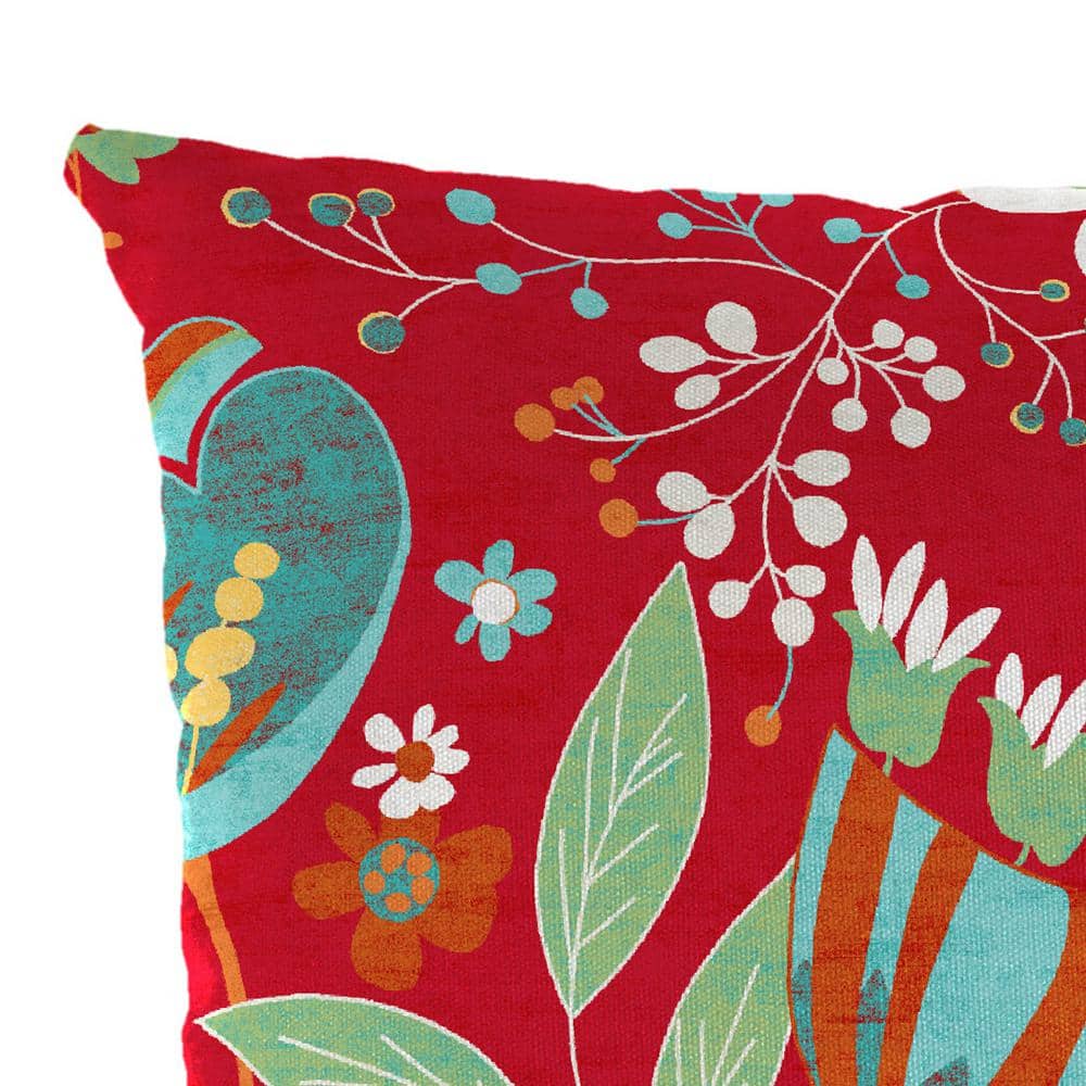 Avianna Saxony Red Floral Outdoor Lumbar Throw Pillow Set