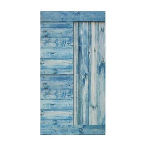 L Series 42 in. x 84 in. Worn Navy Finished Solid Wood Barn Door Slab - Hardware Kit Not Included