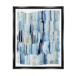 Nautical Inspired Blue Beige Blocked Lines by Grace Popp Floater Frame Abstract Wall Art Print 25 in. x 31 in.