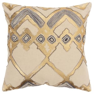 Natural/Gold Geometric Cotton Poly Filled 20 in. X 20 in. Decorative Throw Pillow