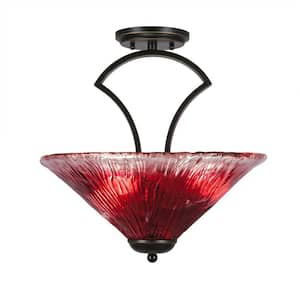 Cleveland 16 in. Dark Granite Semi-Flush with Raspberry Crystal Glass Shade