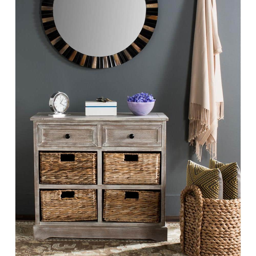 Herman 30" Beige Pine Storage Unit with Wicker Baskets