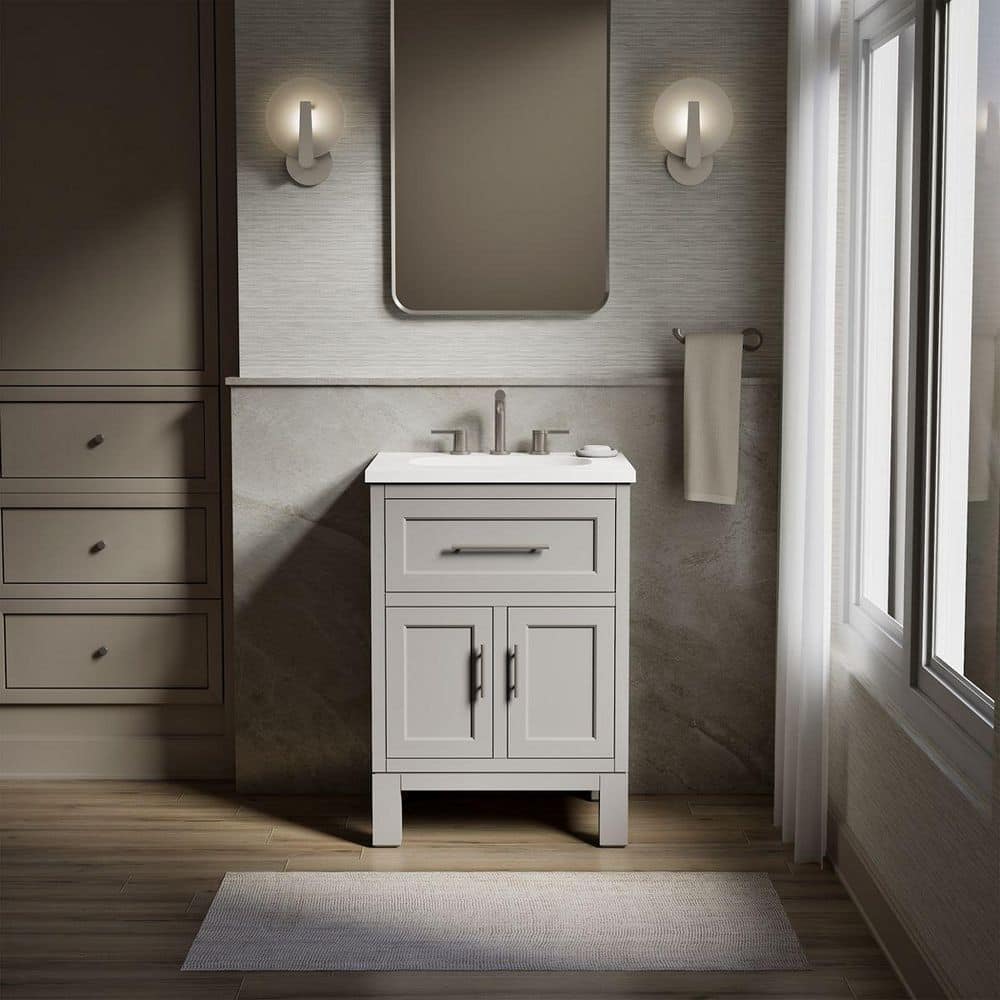 Quo 25in. Single Sink Freestanding Mohair Grey Bath Vanity with White Quartz Top Assembled price history on PriceWatchPro