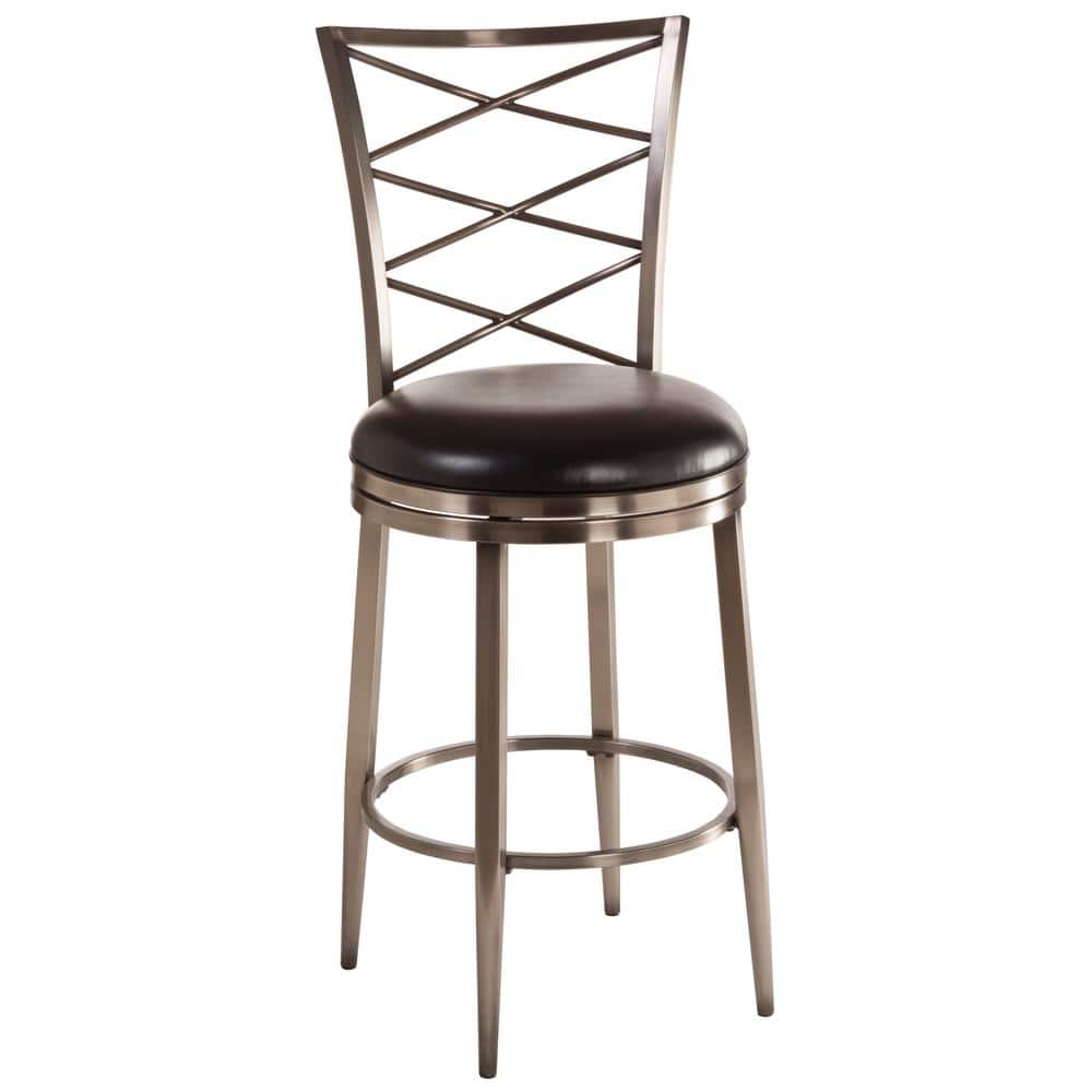 Harlow Antique Pewter Swivel Bar Stool with Black Vinyl Seat
